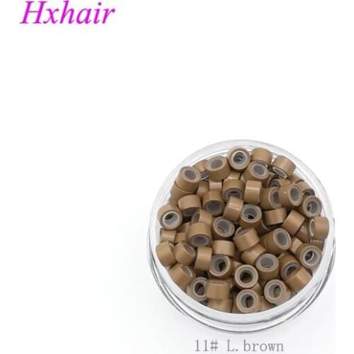 Freeshipping - 10000pcs 5.0mm With Silicone Micro Aluminium Rings / Links Beads / Black D-Brown Brown L-Brown D-Blonde Blonde