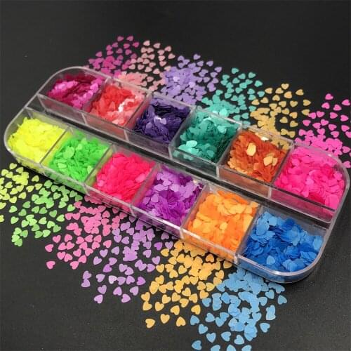 TCT-152 Heart Neon and Pearlescent Colors 3MM Solvent Resistant Glitter Nail Art Nail Gel Makeup Manual DIY Crafts Decoration