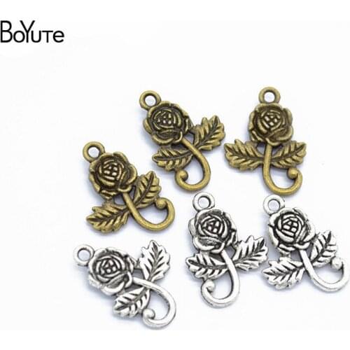 BoYuTe (60 Pieces/Lot) Metal Alloy 21*16MM Rose Flower Charms Pendant Diy Jewelry Accessories Wholesale