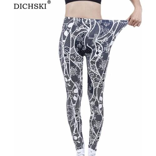 DICHSKI High Waist Gym Pants Workout Leggings Women Push Up Jeggings Black Floral Love Soft Breathable Ankle-Length Dropshipping