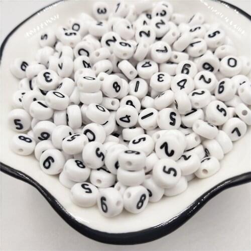 50pcs/lot 7mm Acrylic Number Letter Beads 0-9 Arabic Numeral White Round Digital Spacer Bead for Jewelry Making DIY Accessories