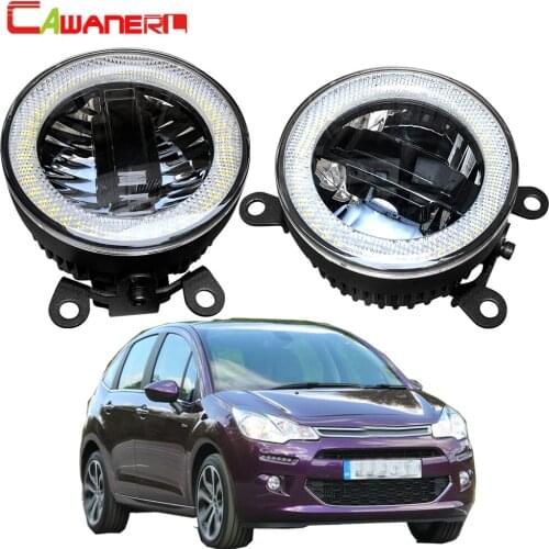 Cawanerl 3in1 Car LED Bulb Front Fog Light DRL Daytime Running Lamp Angel Eye 12V Styling For Citroen C3 FC_ Hatchback 2005-2010