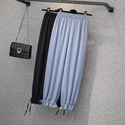 Black Blue Chiffon Plus Size Oversize Korean Fashion Joggers Vintage Summer Sweatpants WomenS Clothing Pants Trousers 2021