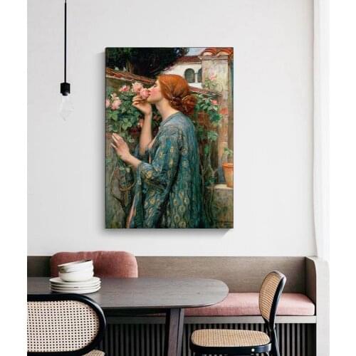 Citon William Waterhouse《The Soul of The Rose》Canvas Oil Painting Artwork Poster Picture Wall Decor Home Living room Decoration