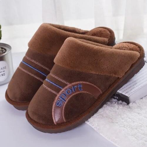 Indoor Mens Slippers Blue Plush Flats Warm Non Slip Big Size Slipper Home Bedroom Autumn Winter Shoes