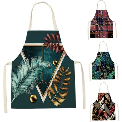 Tropical Flower Apron for Women Sleeveless Annual Ring Leaves Aprons Home Cooking Baking Bib Cleaning Tools Pinafore Delantal