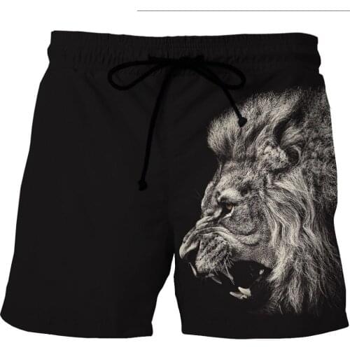 LOVE SPARK Mens Black Sports Shorts Elastic Lion Print Bodybuilding Gym Jogging Running Boys Sports Shorts M To 6xL