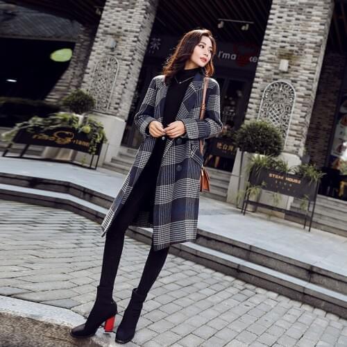 Plaid Cashmere Coat Women Mid-length Korean Autumn 2020 New Casual Spring Autumn Single-breasted Check Woolen Coat Female Q116