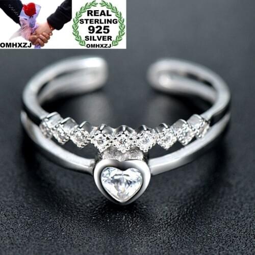 OMHXZJ Wholesale European Fashion Woman Man Party Wedding Gift White Heart Hollow AAA Zircon 925 Sterling Silver Ring RR232