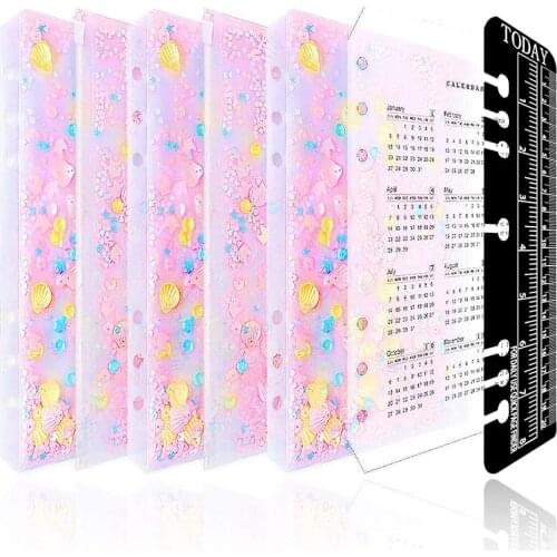 7PCS/Lot A6 Pink Binder Zipper Envelopes for 6-Ring Notebook Waterproof PVC Filofax Document Bill Bag with Ruler and Calendar