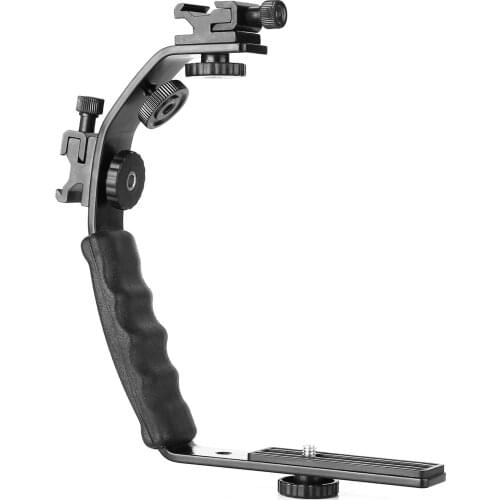 Camera L Bracket Mount Video Grip L-Bracket Dual Flash Cold Shoe Mount 1/4 inch Tripod Screw, Heavy Duty Padded Hand Grip Dslr