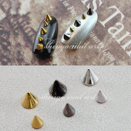 100pcs Fashion nail accessory Metal Punk Metallic Cone Spikes Nail Art Tip Decoration Rivet DIY nail art retro stud ornaments
