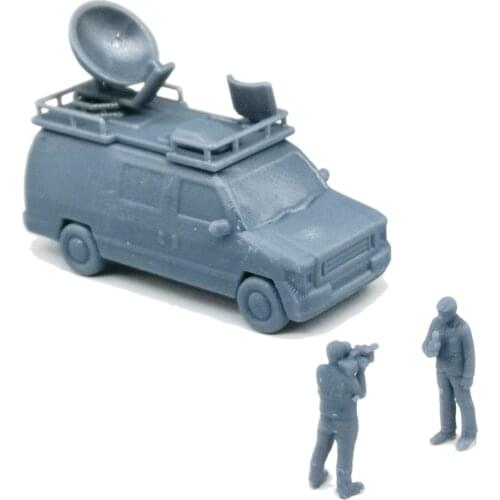 Outland Models Railroad Scenery News Broadcast Van w Figures 1:87 HO Scale