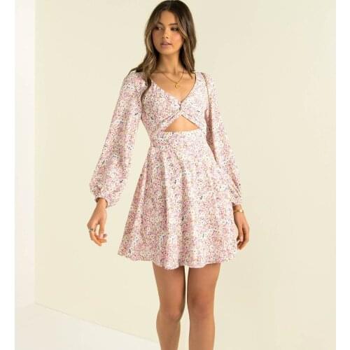 Fashion Floral Print Summer Dress 2021 New Women Sexy V-neck Long Sleeve Mini Floral Dress Girl Casual Streetwear Vestidos