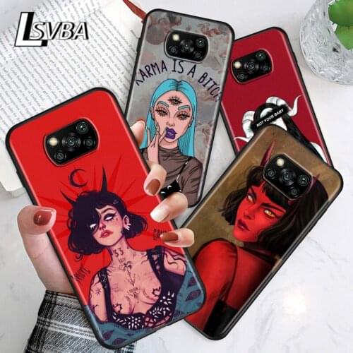 Sexy Devil Woman For Xiaomi Poco C3 M3 M2 X3 NFC X2 F2 Pro F1 F3 Mi Play Mix 3 A2 Lite A1 6 5X Black Soft Phone Case