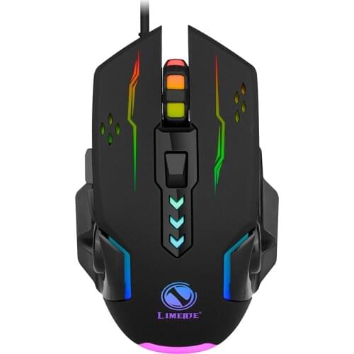 USB Wired Mouse 6 Keys Ergonomic Office Gaming Mice with 4-level Adjustable DPI Colorful Light Effect Anti-slip Wheel Black/Pink
