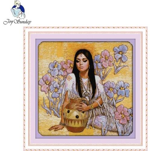 Joy Sunday Counted Chinese Cross Stitch Kits DIY The Beauty and Ceramic Pot Print Patterns 11CT 14CT on Needlework Embroidery