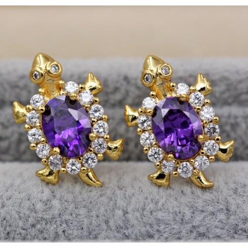 New Stud Earrings for Womens Gold plated purple Earrings waterdrop Zircon Jewelry for Party Wedding Anniversary Gift