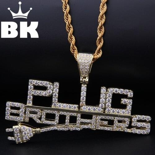 THE BLING KING Custom Plug Brothers Necklace Hip Hop Full Iced Out Cubic Zirconia gold sliver CZ Stone