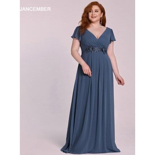 EP04 Dark Blue Plus Size Dress Dignified And Elegant Deep V-neck Short-sleeved Belt Decorative Zipper Design Vestidos