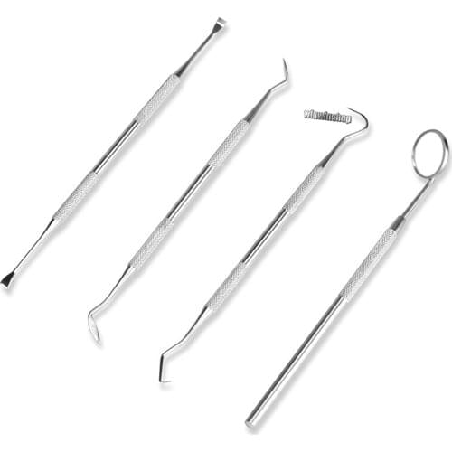 4pcs Professional Stainless Steel Dental Tool Kit Teeth Whitening Dentist Teeth Clean Hygiene Explorer Probe Hook Oral Care
