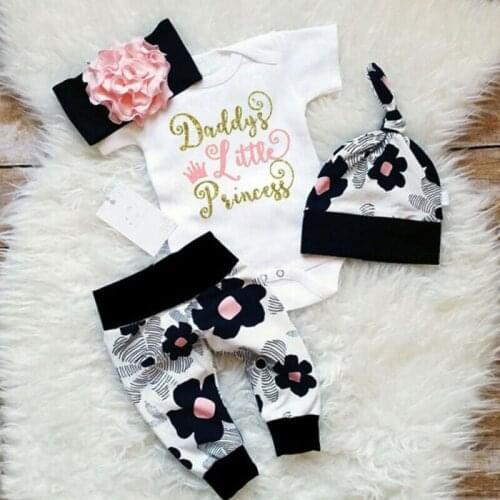 Pudcoco 2020 4PCS Newborn Infant Baby Girls Clothes Playsuit Romper Pants Bodysuit Outfit Set