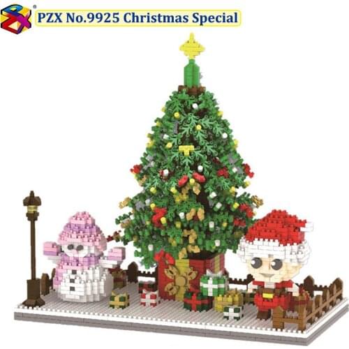 PZX Diamond Bricks Model Set Christmas Special Santa Claus Christmas Tree Micro Mini Blocks Snowman Building Blocks Set 2490Pcs