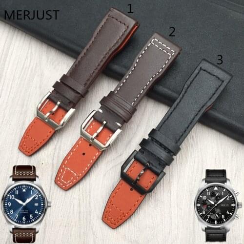 Mens Calf Leather Watch Band for IWC Pilot Mark XVIII IW327004 IW377714 Watch Strap 21mm Brown Belt Bracelet Bands for Man