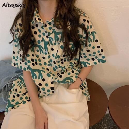 Shirts Women Print Cute Baggy Summer Korean Style Design All-match Leisure Fashion College Soft Popular Ladies Beach Blusas Ins