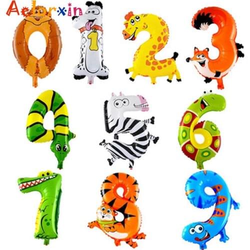 16 Inches Number Animal Shaped Digital Balloon Cartoon Foil Balloons Party Hat Digit Air Ballons Birthday Party for Kids Party