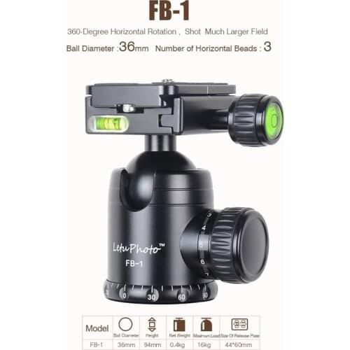 XILETU FB-1 Aluminum Tripod Ball Head Ballhead Camera Tripod Max load to 15kg For ARCA Standard Manfrotto