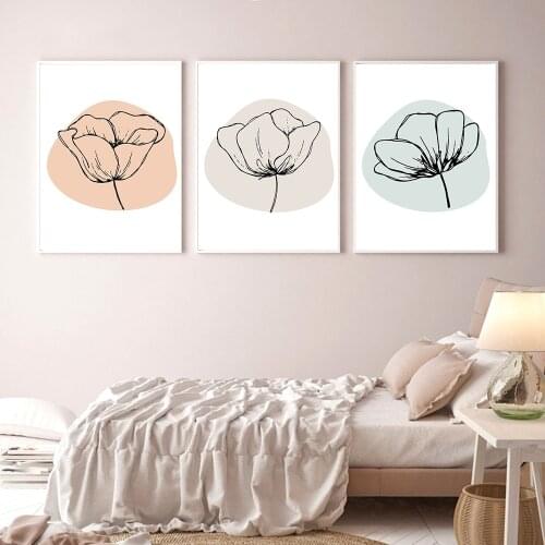Modern Boho Abstract Circles Floral Prints Posters Cute Colorful Flowers Canvas Painting Wall Art Pictures Livingroom Home Decor