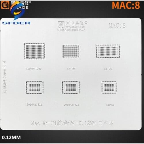0.12MNM Amaoe BGA Reballing Stencil Mac8 For MACbook Wifi Chip A1989 A2159 A1706 A1534 A1932 Wifi Module Integrated Stencil