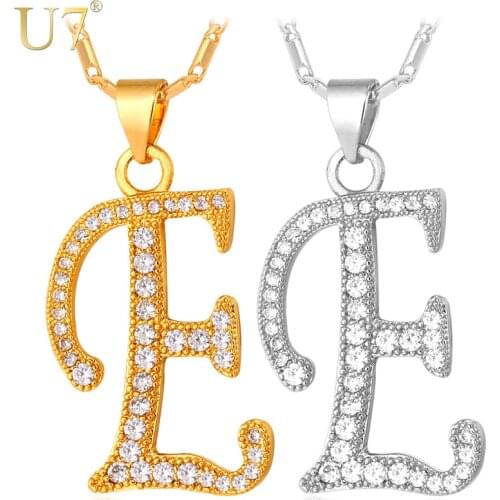 U7 Initial Name Necklace Alphabet E Letter Gold Color AAA Cubic Zirconia Jewelry Necklaces & Pendants For Women P698