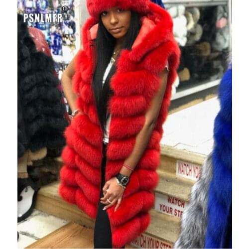 Top Quality High-end Fashion Natural Fox Fur Coat Red Color Sleeveless Charming Ladies Casual Outwear Luxury Monteau Femme Hiver