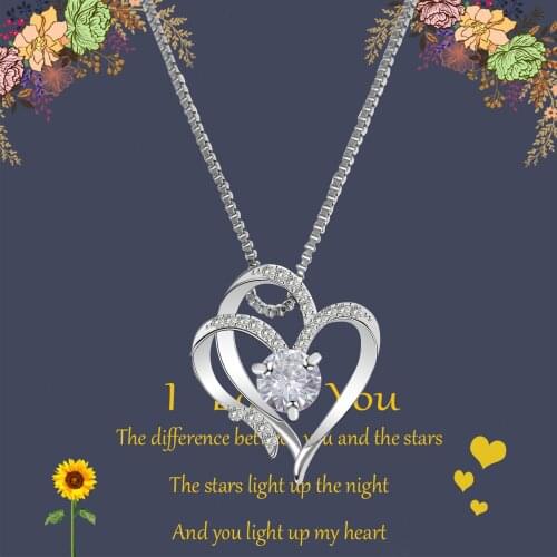 WANGAIYAO New Fashion Double Heart Pendant Necklace Elegant Clavicle Heart-shaped Pendant Inlaid Zircon Heart-shaped Ladies Neck