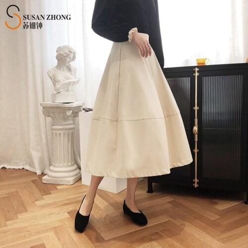 Women Skirts Female Bottoms Elegant Autumn Winter Ball Gown Calf Length Cotton Zipper High Waist Vintage Office Romantic Pocket