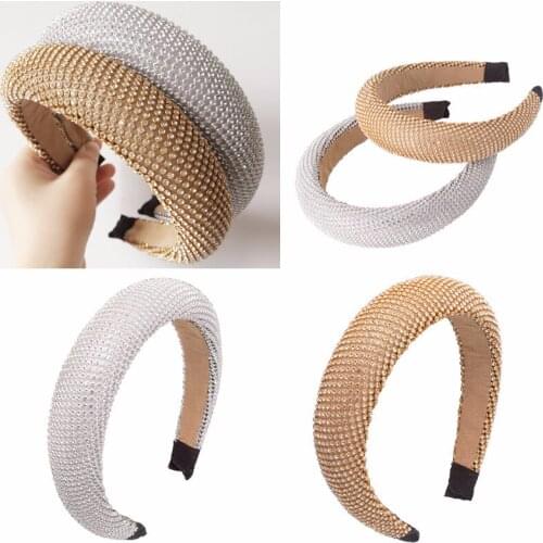 CN Luxury Girl Rhinestone Padded Headband Hair Hoop For Women Head Bling Crystal Hairband Girl Mulher Wide Hair Accessories