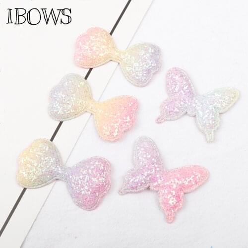 IBOWS 10Pcs Rainbow Gradient Appliques Chunky Glitter Padded Patches For DIY Girl Hair Clips Accessories Decorative Appliques