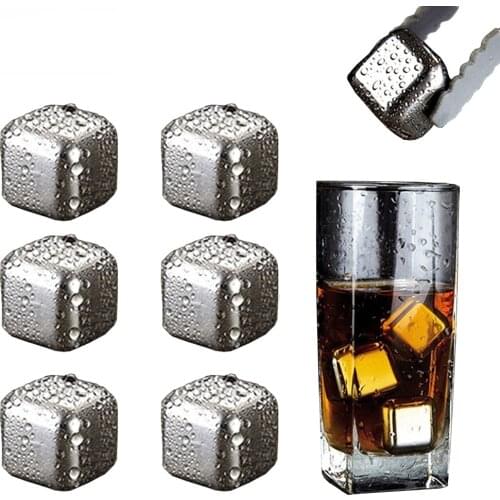 4/6/8Pcs Reusable Stainless Steel Ice Cubes Cool Glacier Rock Neat Drink Freezer gel Wine Whiskey Stones Great Gift