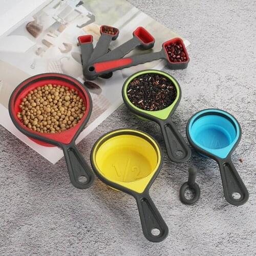 4Pcs Silicone Folding Measuring Cup Measuring Spoon Baking Tools Scale Plastic Color Measuring Spoon Kitchen Accessories