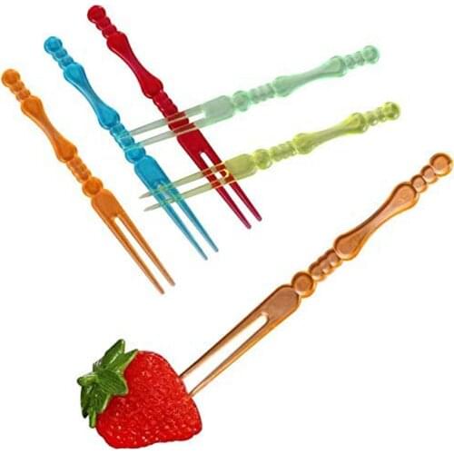 90 Pcs Disposable Plastic Fruit Fork Slub Color Cake Dessert Dessert Picnic Transparent Moon Cake Small Fork Two Tooth Stick