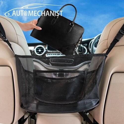 Car Net Handbag Holder Mesh Pocket Organizer For Car Seat Gap Storage Bag Barrier of Backseat Pet Kid Auto Bag Holder Accessorie