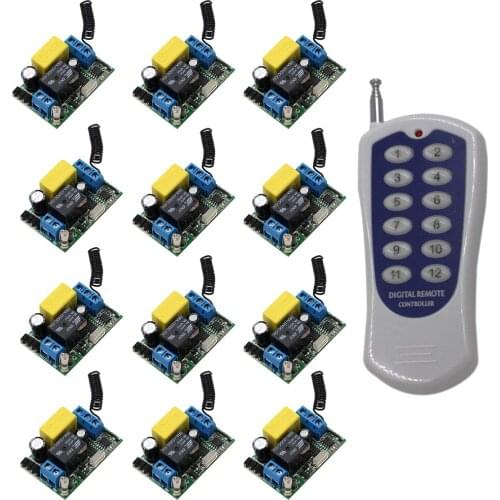 AC 220V Wireless Remote Control Switch Remote Switch System 1CH Relay Module Receiver & 12CH Transmittter Smart Home 315/433Mhz