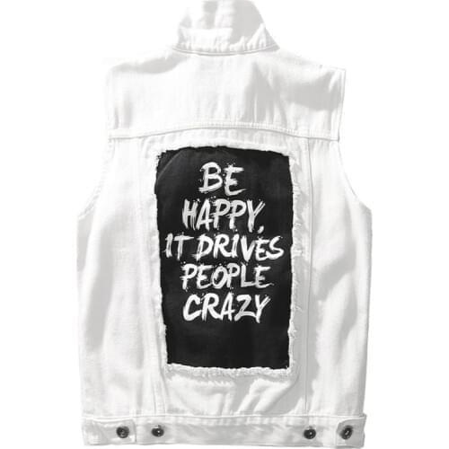 Big Spring Summer Patch Black White Motorcycle Club Mens Denim Vest Punk Young Man Moto Biker Sleeveless Jacket S-2XL