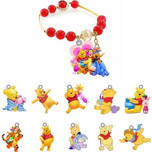 Disney Friendship Bracelet Piglet Tigger And Pooh Pendant Bracelet Resin Hand Strap Red Beaded Good Friend Bracelet Jewelry