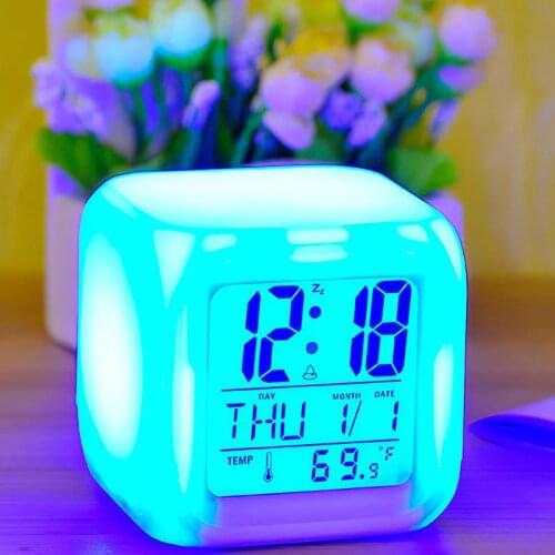 Digital Alarm Clock LED Color Changing Glowing Electric Desktop Table Clock For Kids Birthday Gifts Calendar Temperature Clock