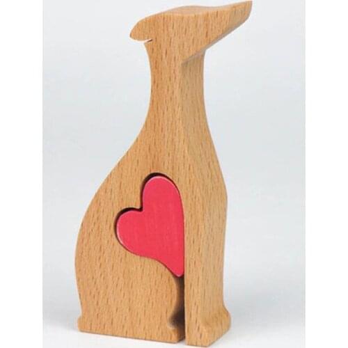 Newly Cute Wooden Dog Heart Figurine Unique Decorations Best Home Handmade Ornaments For Home Office