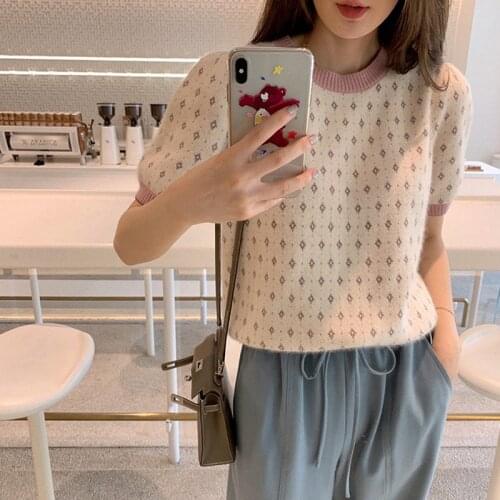 Summer Kawaii Knitted T Shirt Women Harajuku Short Sleeve Korean Tops tshirt women Casual Tee Shirt Femme camisetas de mujer
