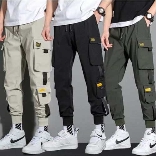 ICCLEKSummer Thin Fashion Pants Big Pocket Work Pants Loose Mens Casual Pants Cargo Pants Joggers Streetwear Men
